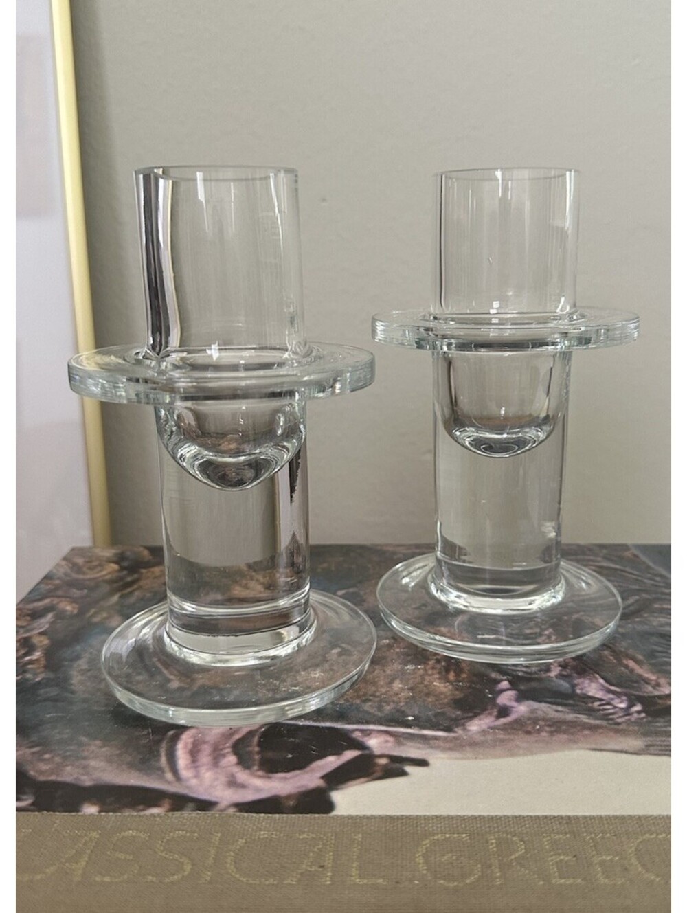 KROSNO Glass Candle Holders 6"' Heavy Pillar Clear Set of 2 - Picture 2 of 4